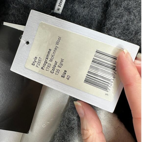 NWT Ganni McKinney Wool in Egret Black & Cream Check Belted Jacket 40 / 10 - Picture 10 of 16